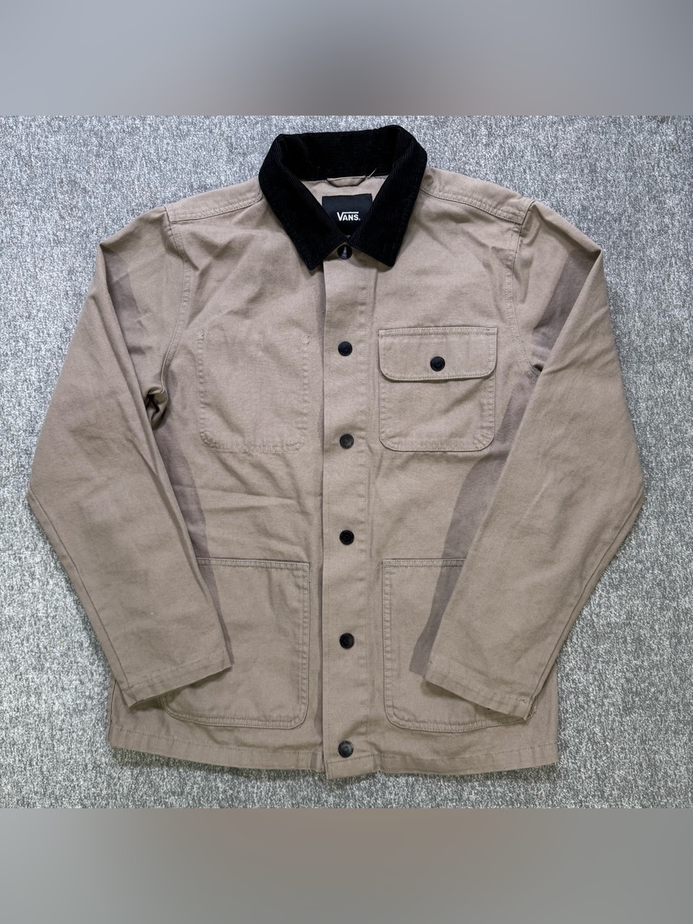 Vans Jacket Men Small Beige Drill Chore Coat Cord Collar Workwear Unlined Button